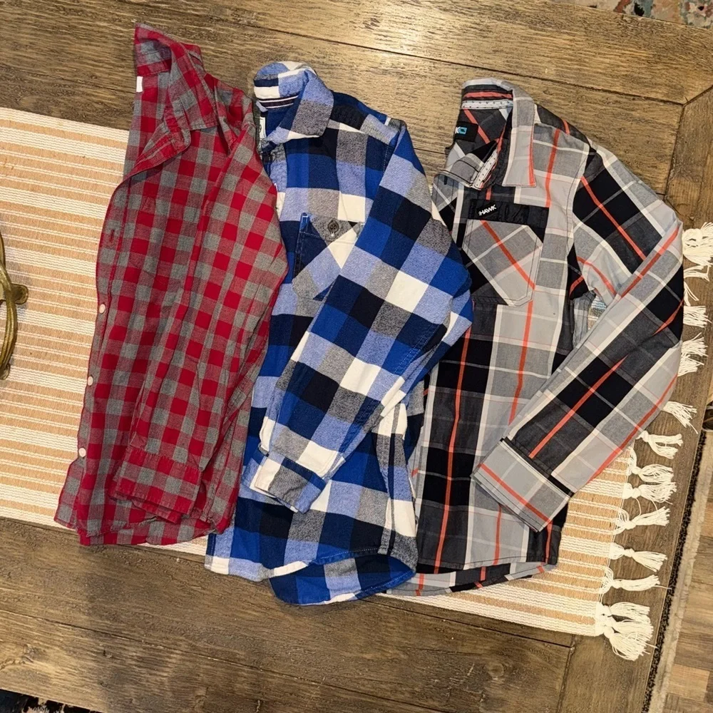 Old Navy The Children’s Place Long Sleeve Plaid Button Down Shirts Size 10/12